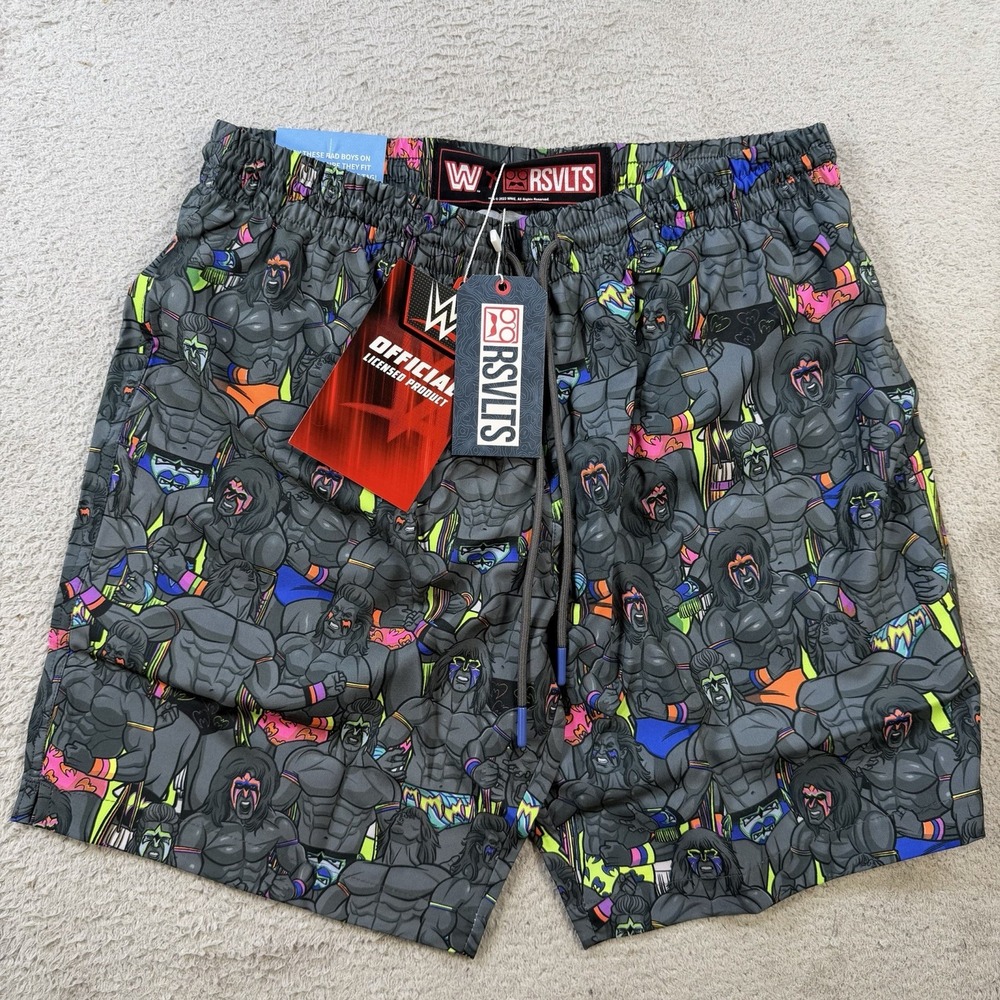 RSVLTS WWE Shorts Mens Small Grey Ultimate Warrior Hybrid Swim Trunks Mesh Lined